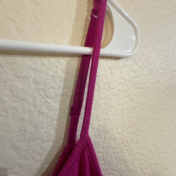 SKIMS Magenta Ribbed Knit Maxi Dress Shimmer Spaghetti Strap NWT - Picture 5 of 6